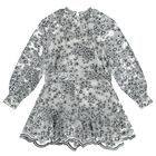 Girls White & Black Embroidered Floral Dress, 1, hi-res