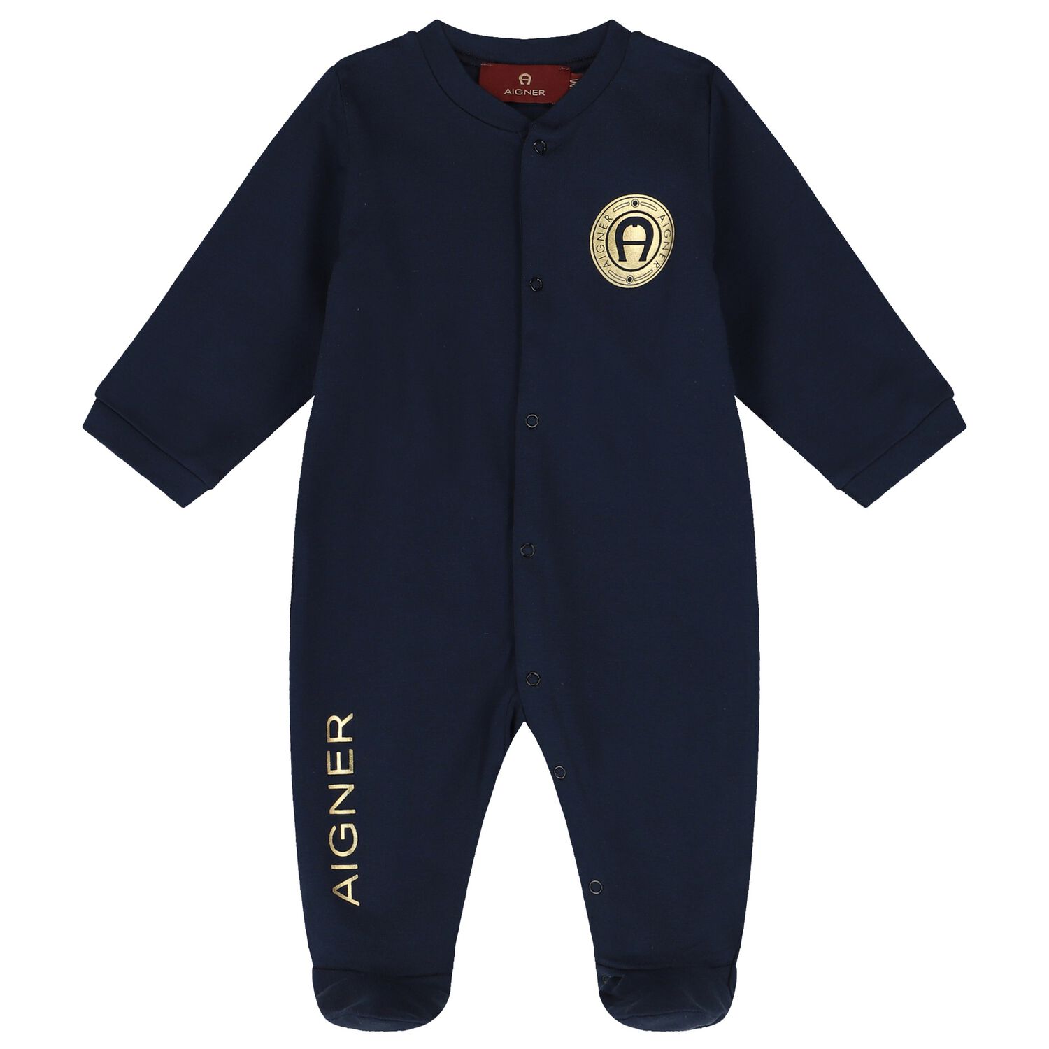 Baby Boys Navy & Gold Logo Babygrow, 2, hi-res