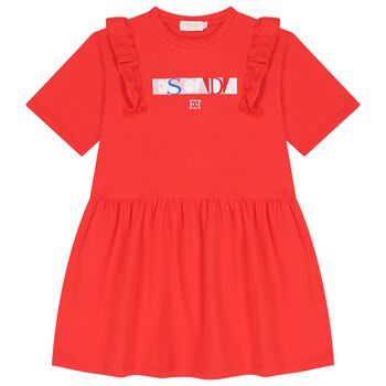 Girls Red Logo Ruffled Dress