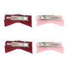 Girls Pink & Burgundy Bow Hairclips (4 pack), 1, hi-res