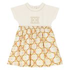 Younger Girls Ivory & Beige Logo Dress, 1, hi-res