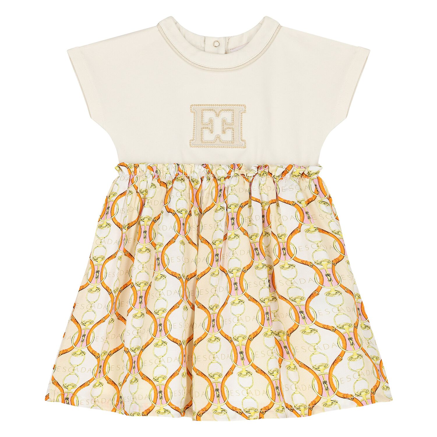 Younger Girls Ivory & Beige Logo Dress, 1, hi-res