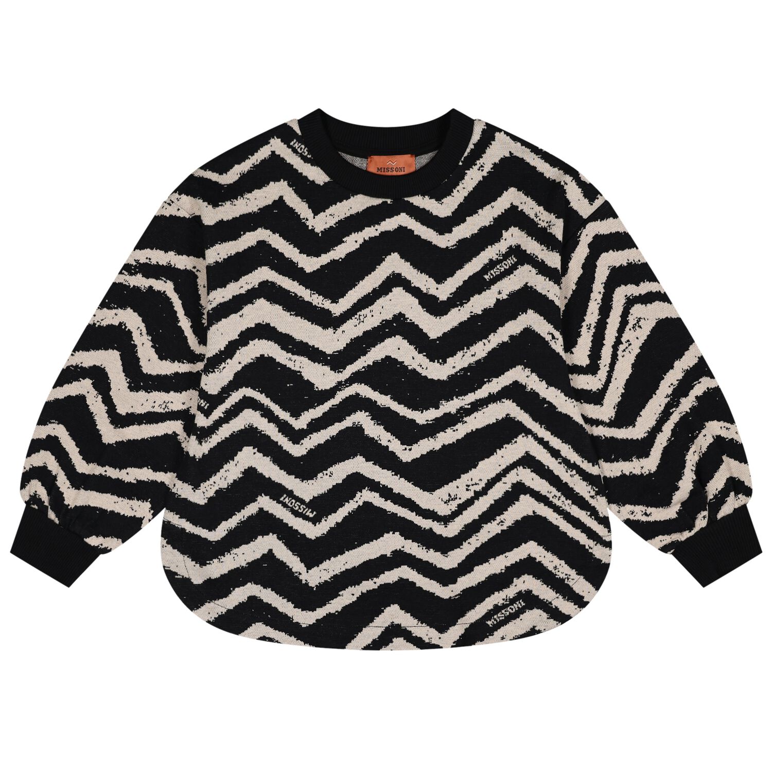 Girls Black & Ivory Zig Zag Sweatshirt, 1, hi-res
