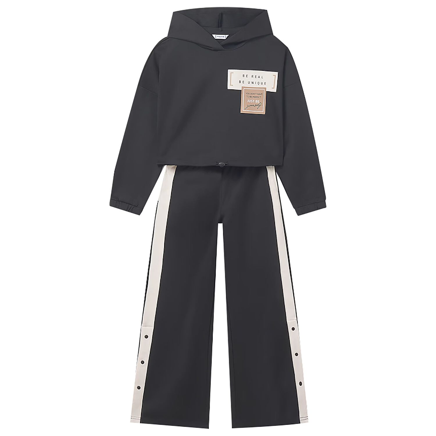 Girls Black Hooded Tracksuit, 1, hi-res