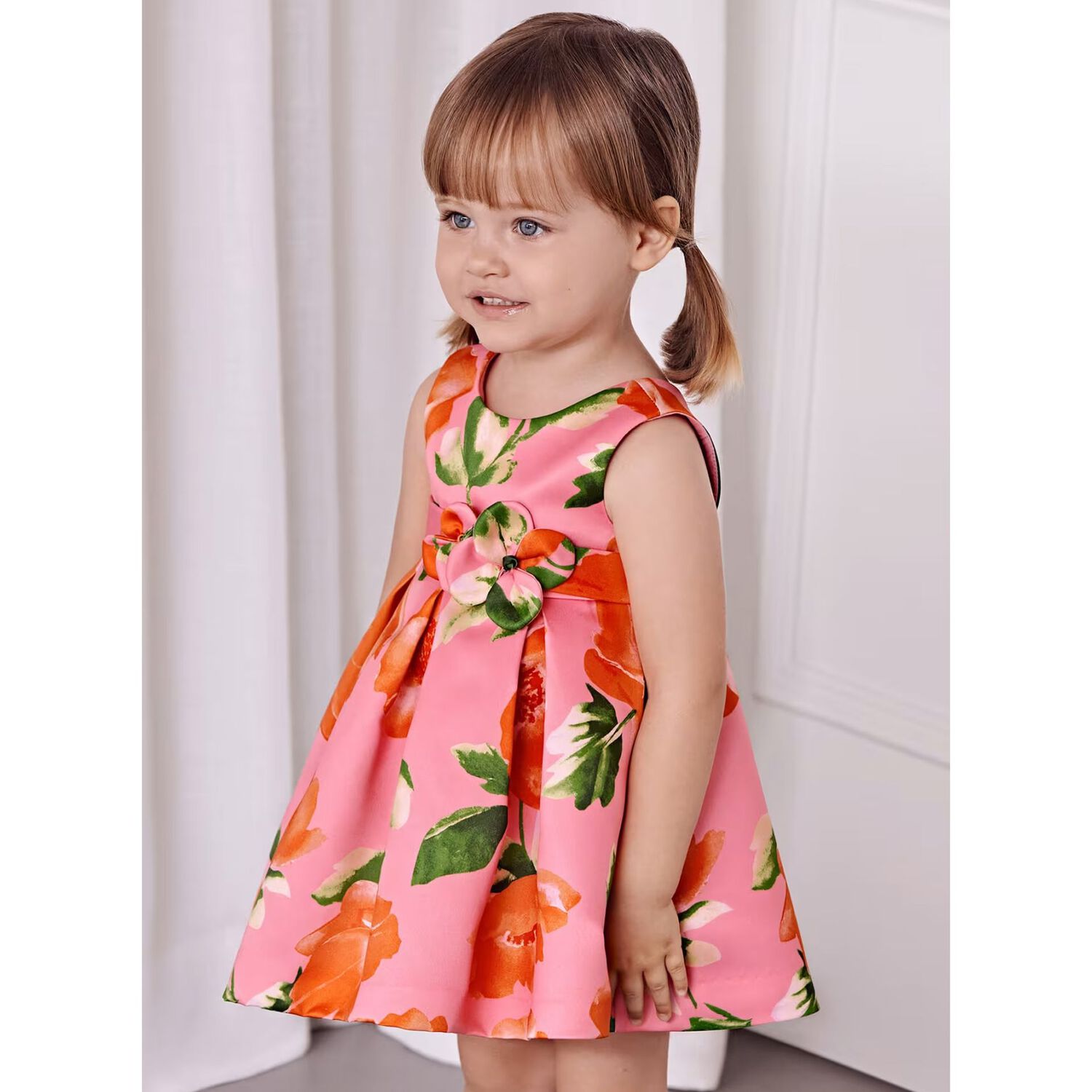 Younger Girls Pink Floral Dress, 1, hi-res
