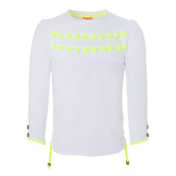 Girls White and Neon Pom Pom Rash Vest UPF 50+