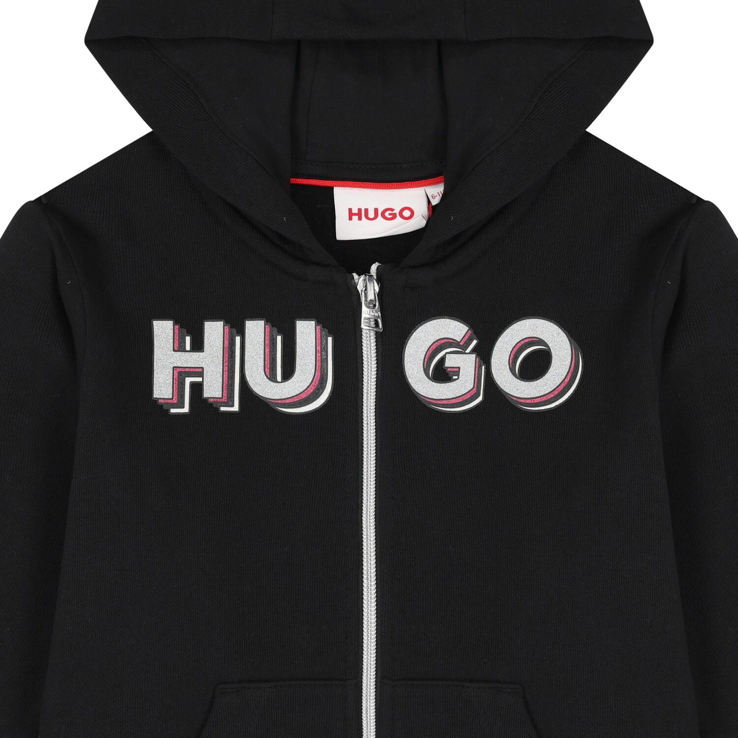 Girls Black Logo Hooded Top, 1, hi-res
