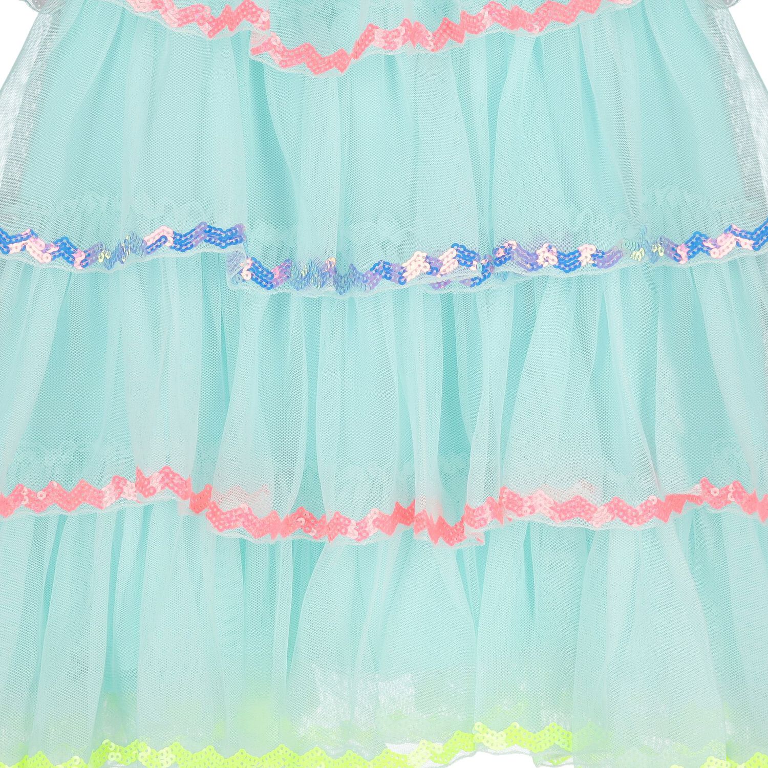 Girls Blue Embellished Tiered Tulle Dress, 1, hi-res