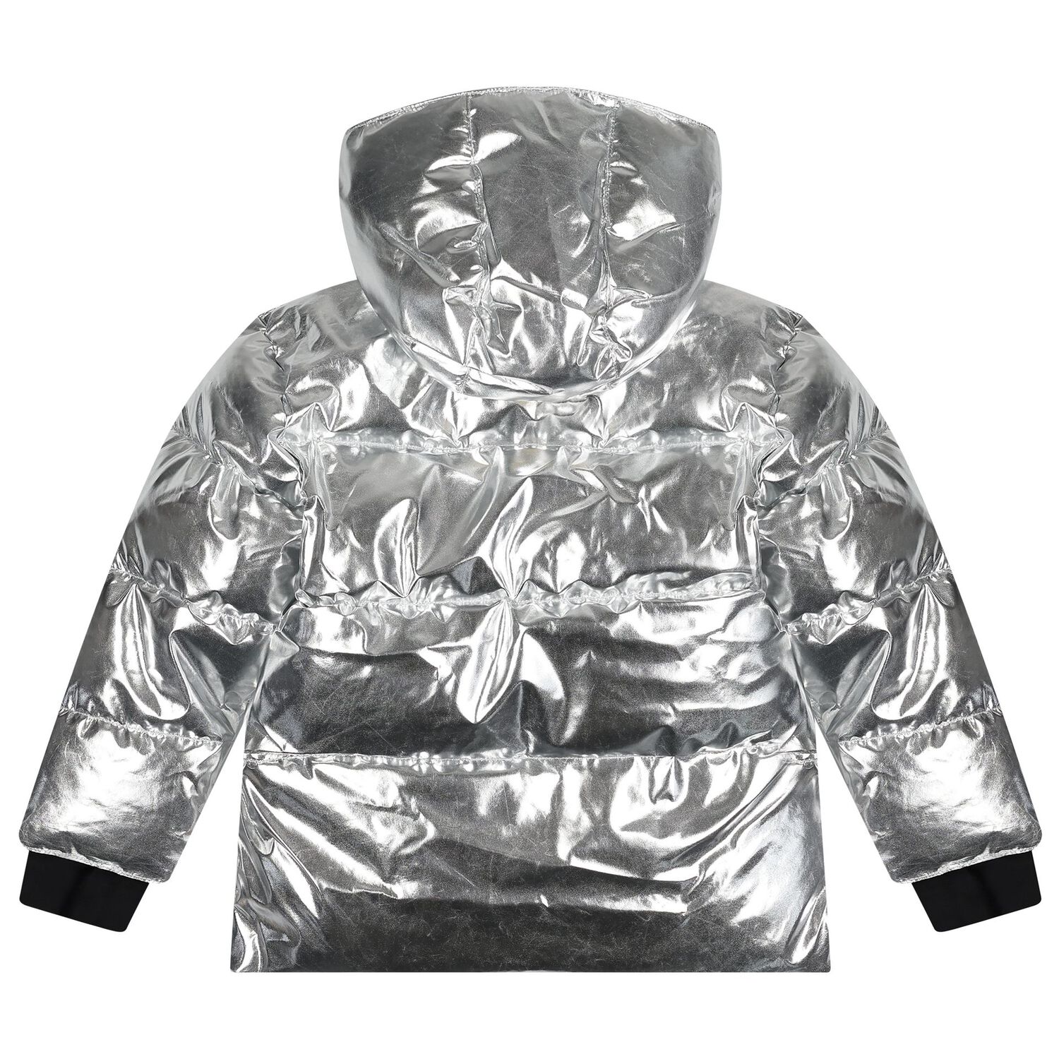 Girls Silver Metallic Star Puffer Jacket, 1, hi-res