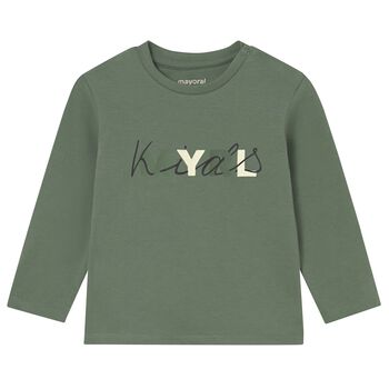 Younger Boys Green Logo Long Sleeve Top