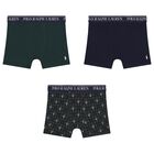 Boys Green & Navy Blue Logo Boxer Shorts ( 3-Pack ), 3, hi-res