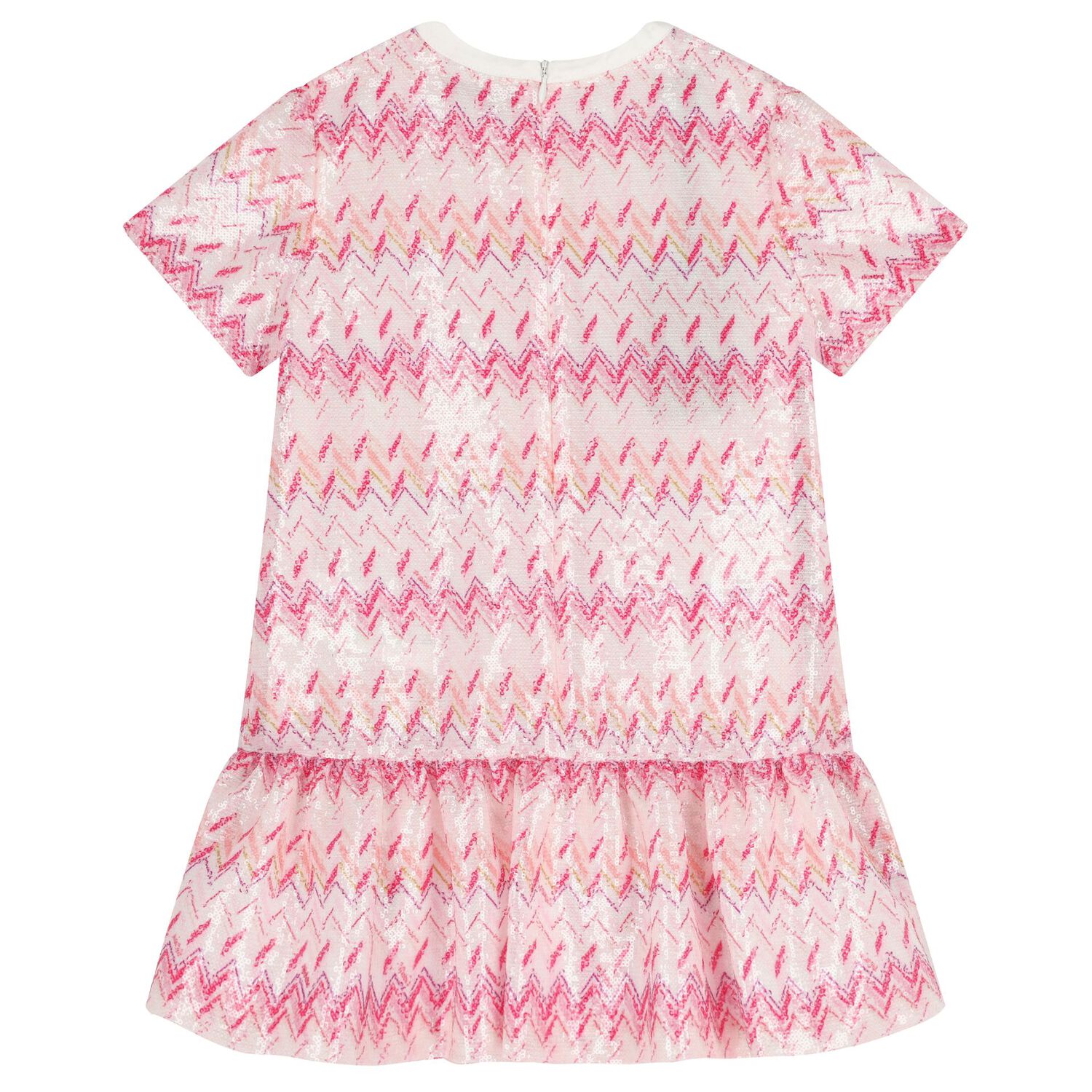 Girls White & Pink Zig Zag Embellished Sequin Dress, 1, hi-res