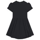 Girls Black Diamante Logo Pleated Dress, 2, hi-res