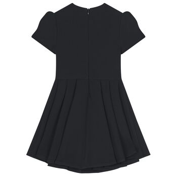 Girls Black Diamante Logo Pleated Dress