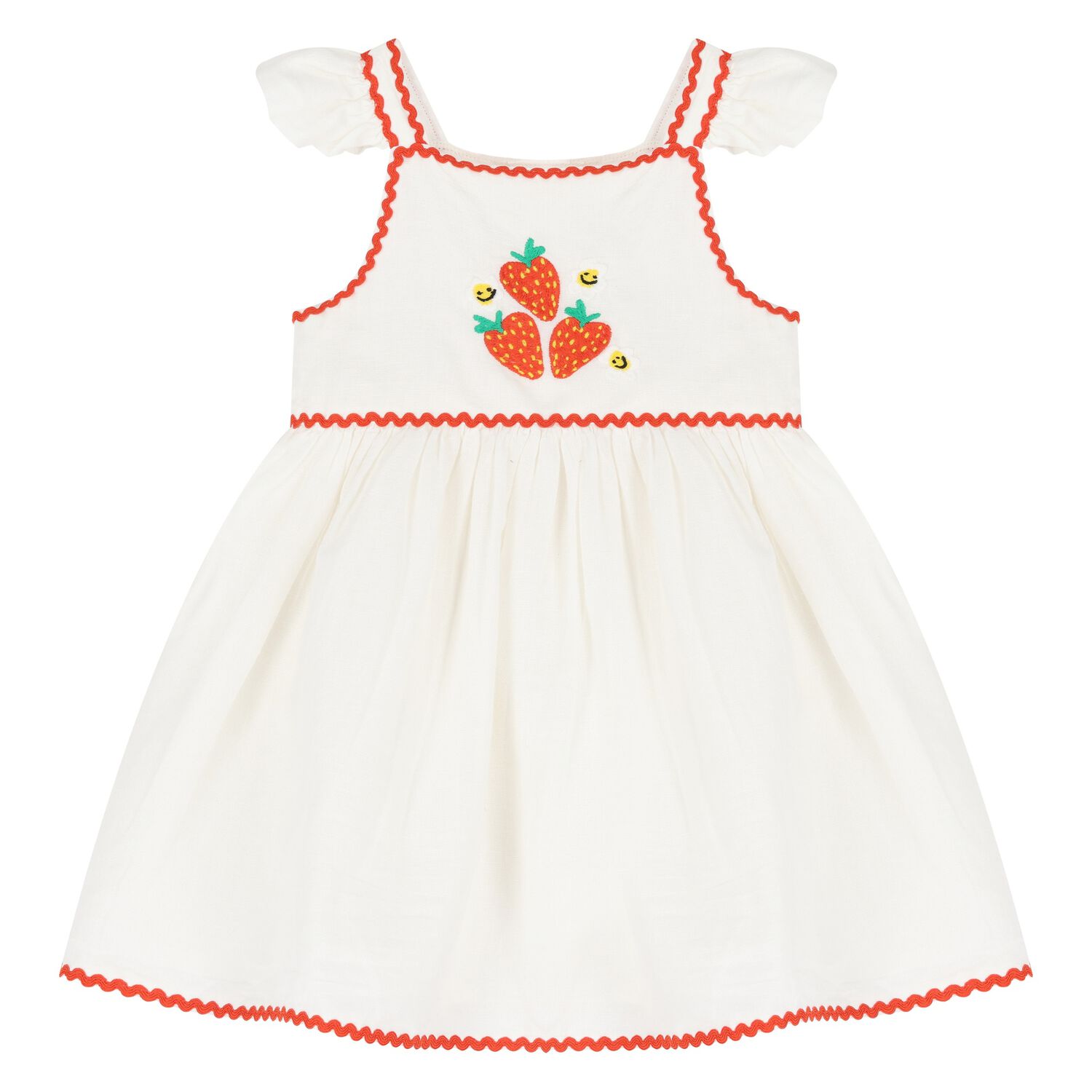 Younger Girls Ivory Strawberry Dress, 1, hi-res