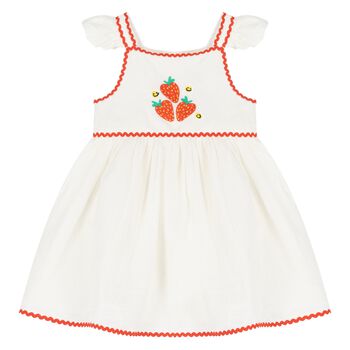 Younger Girls Ivory Strawberry Dress