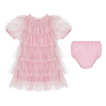 Baby Girls Pink Embellished Tulle Dress Set