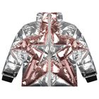 Girls Silver Metallic Star Puffer Jacket, 1, hi-res