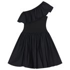 Girls Black Asymmetric Dress, 2, hi-res