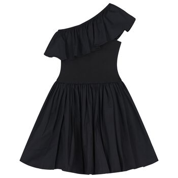 Girls Black Asymmetric Dress