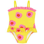 Younger Girls Yellow & Pink Flower Swimsuit, 1, hi-res