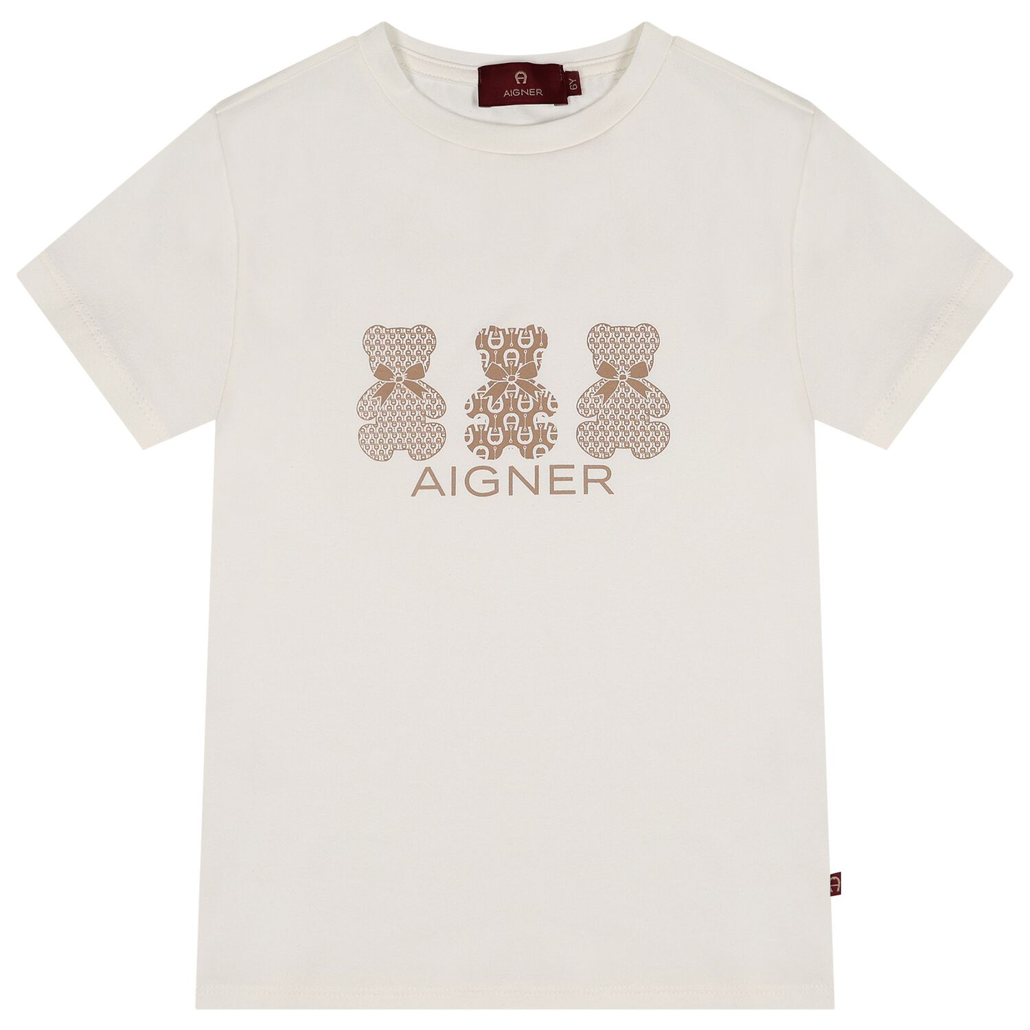 Girls Ivory & Beige Teddy Bear Logo T-Shirt, 1, hi-res