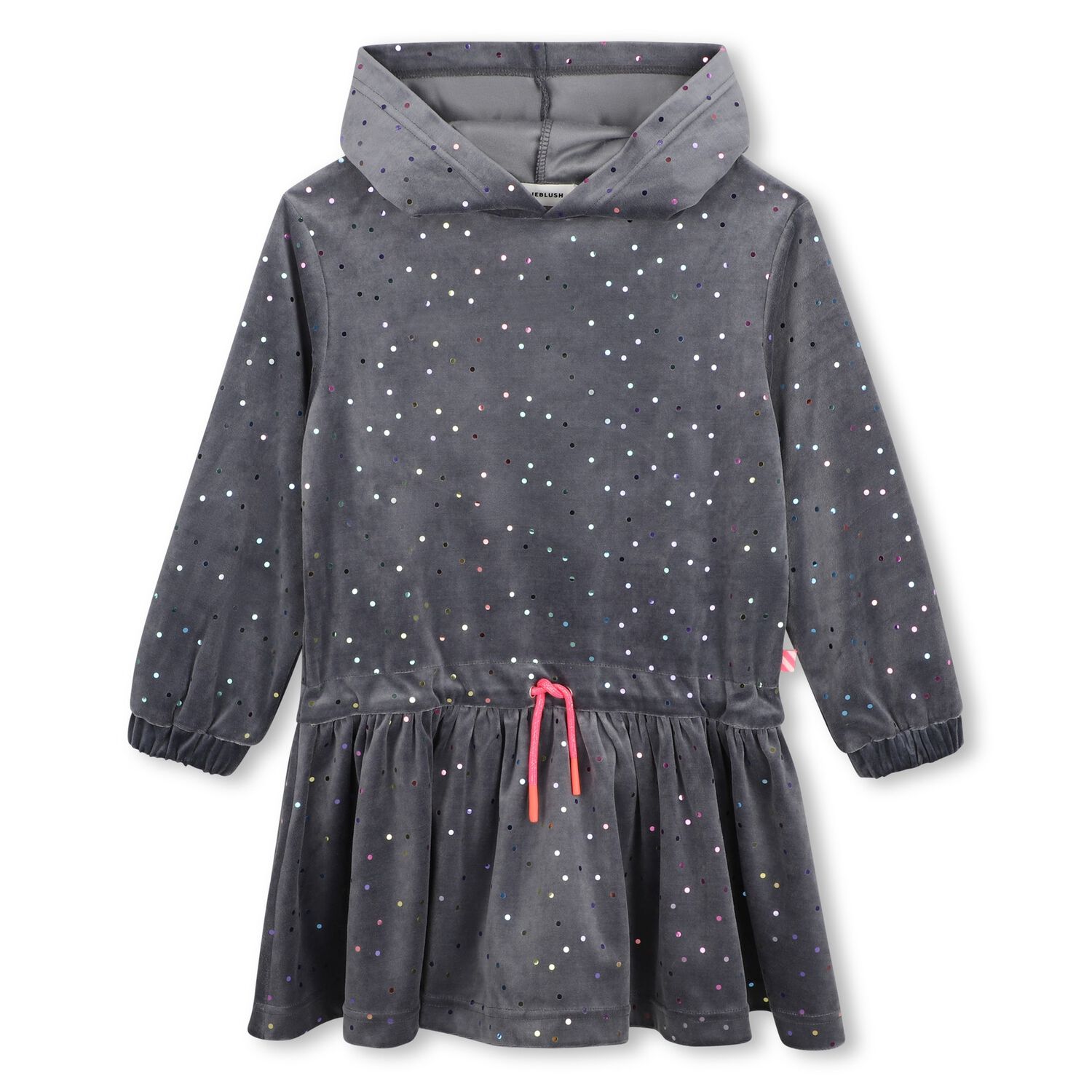 Girls Grey Dot Hooded Dress, 1, hi-res