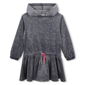 Girls Grey Dot Hooded Dress