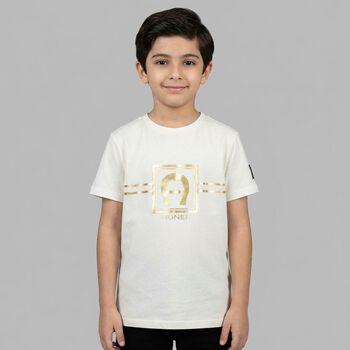 Boys Ivory & Gold Logo T-Shirt