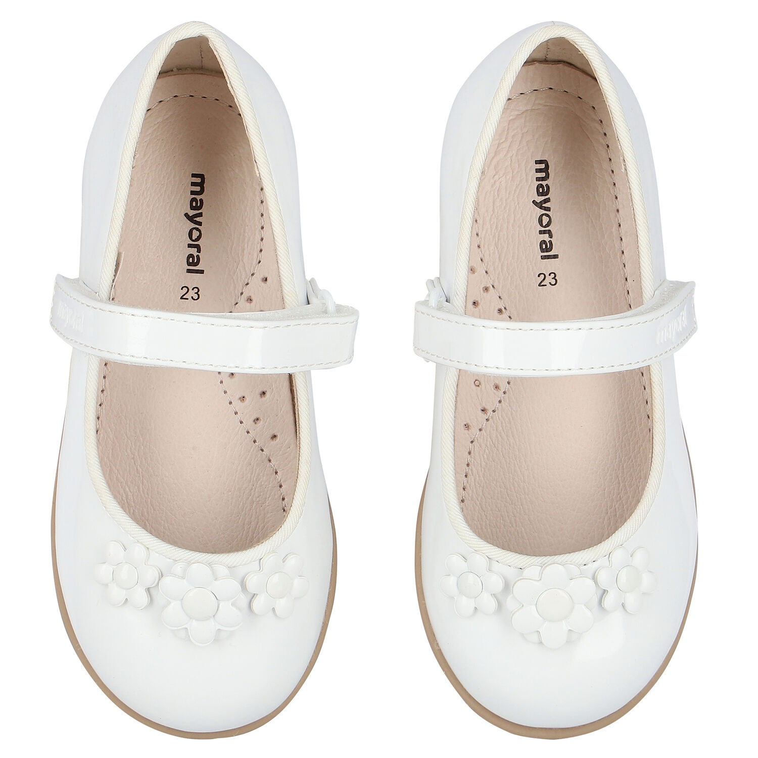 Younger Girls White Patent Flower Ballerina Shoes, 1, hi-res