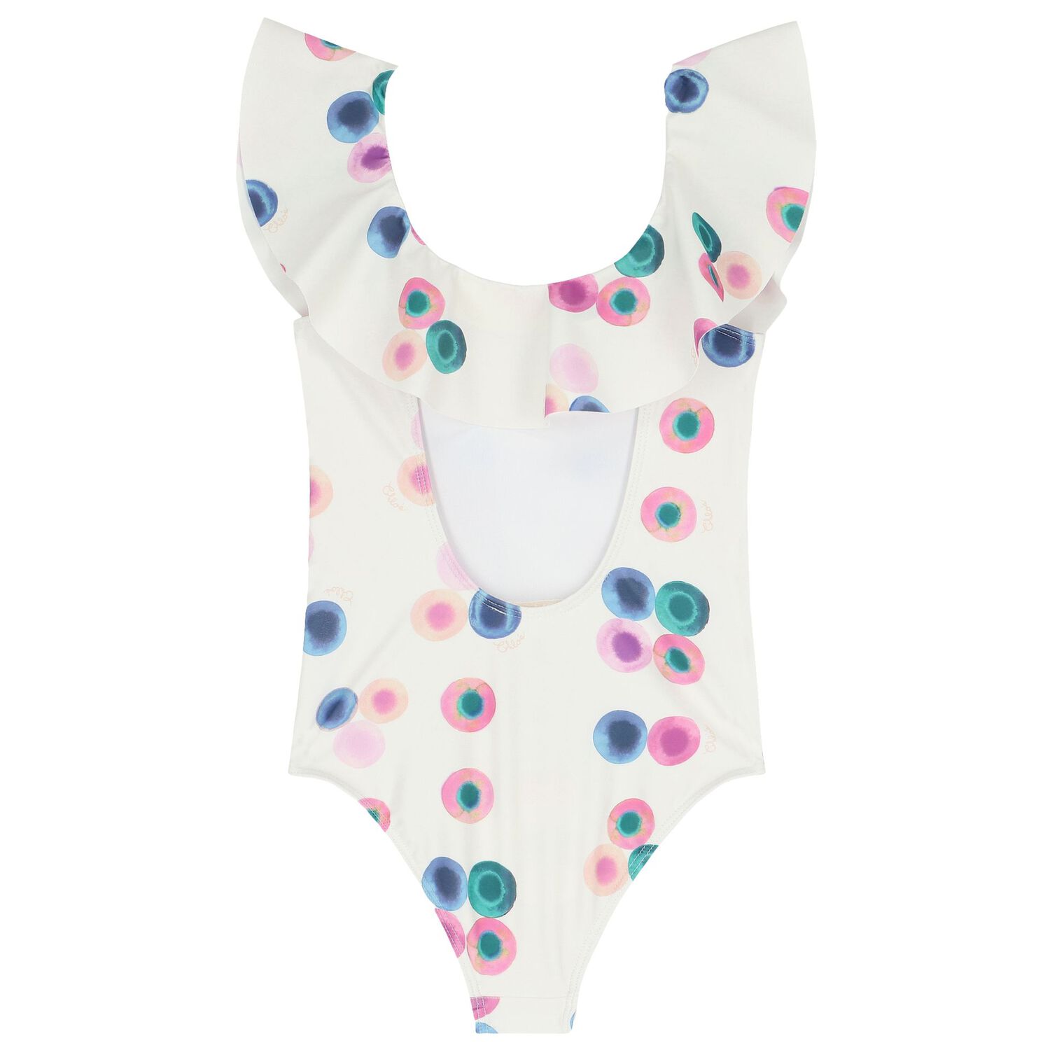 Girls White Ruffled Swimsuit, 1, hi-res