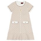 Girls Ivory & Beige Logo Dress, 1, hi-res