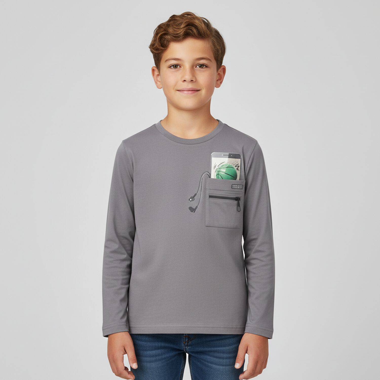 Boys Grey Long Sleeve Top, 3, hi-res