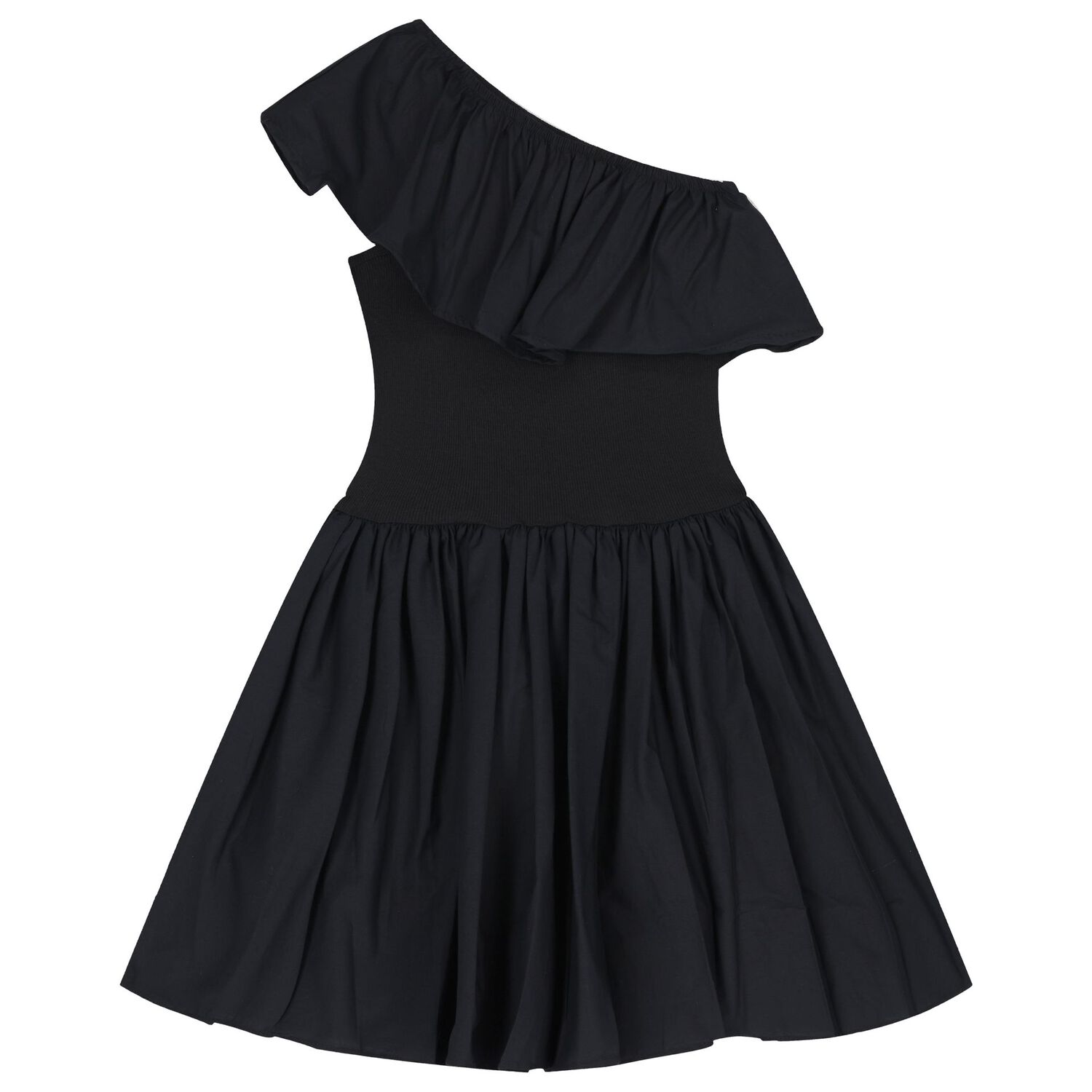 Girls Black Asymmetric Dress, 2, hi-res