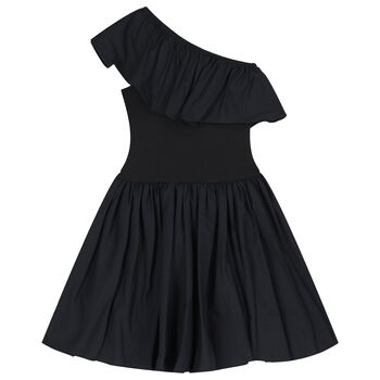 Girls Black Asymmetric Dress