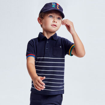 Boys Navy Striped Polo Shirt