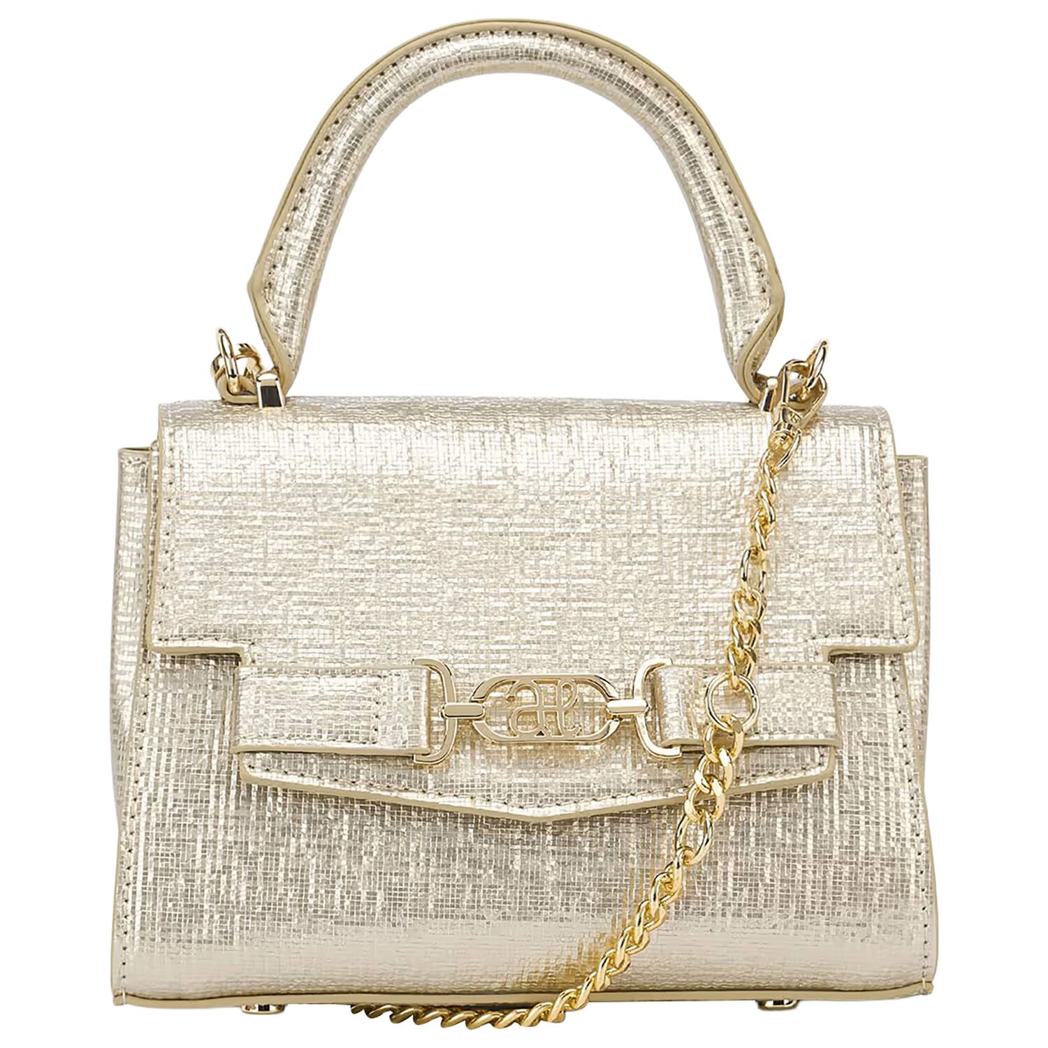 Girls Gold Textured Faux Leather Handbag, 2, hi-res