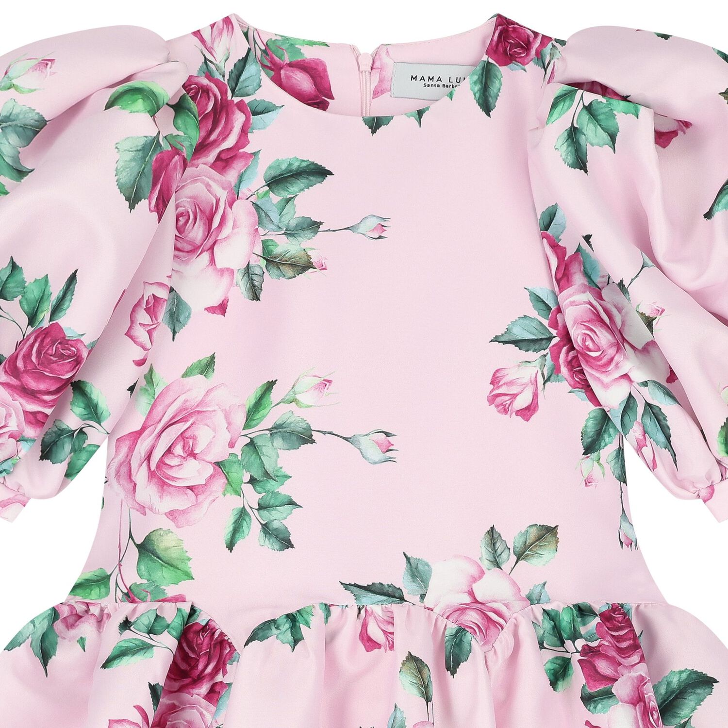 Girls Pink Floral Satin Dress, 1, hi-res