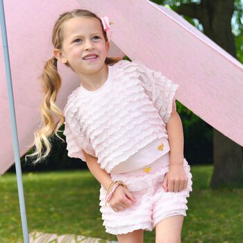 Girls Pink Ruffle Chiffon Shorts Set