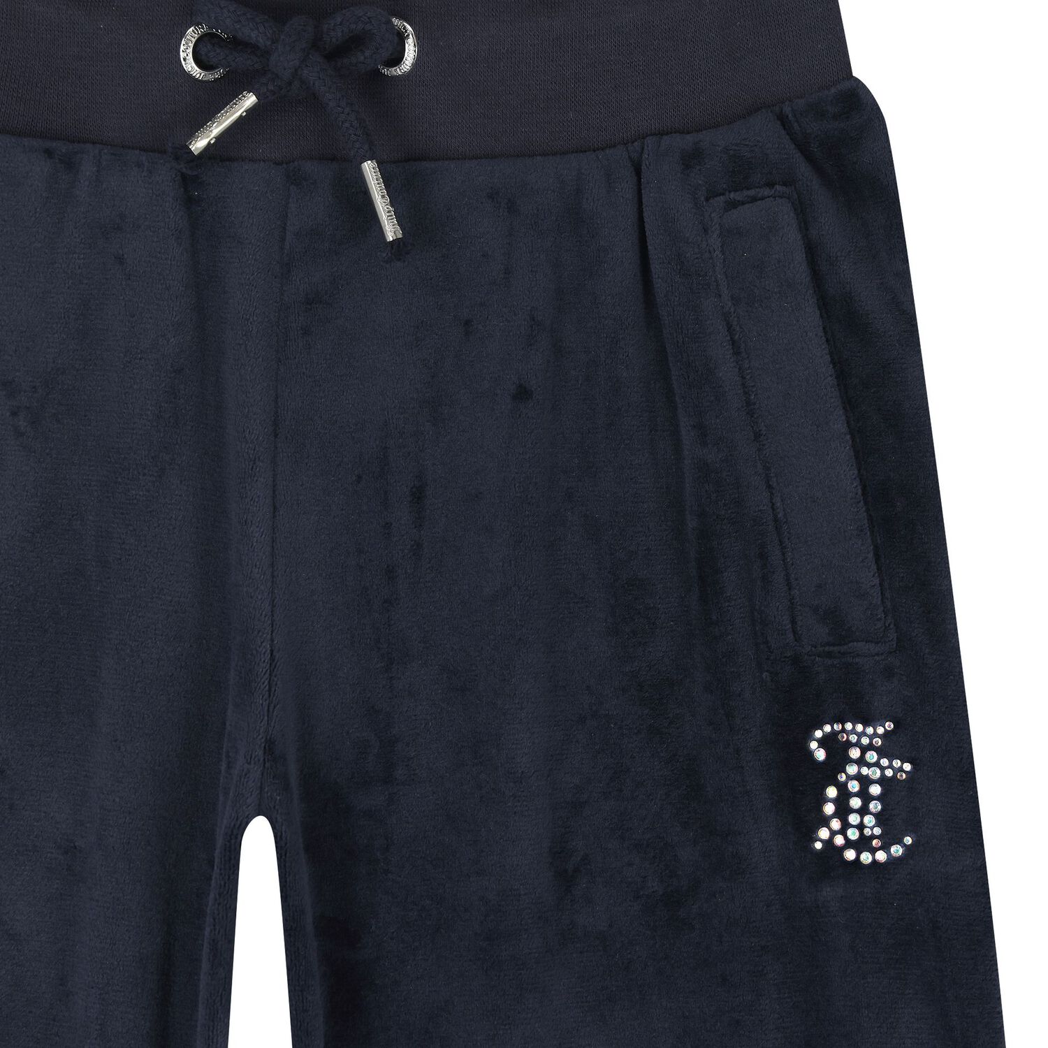 Girls Navy Blue Crystal Embellished Diamant&eacute; Logo Trousers, 1, hi-res