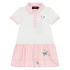 Younger Girls White & Pink Butterflies Logo Dress, 1, hi-res