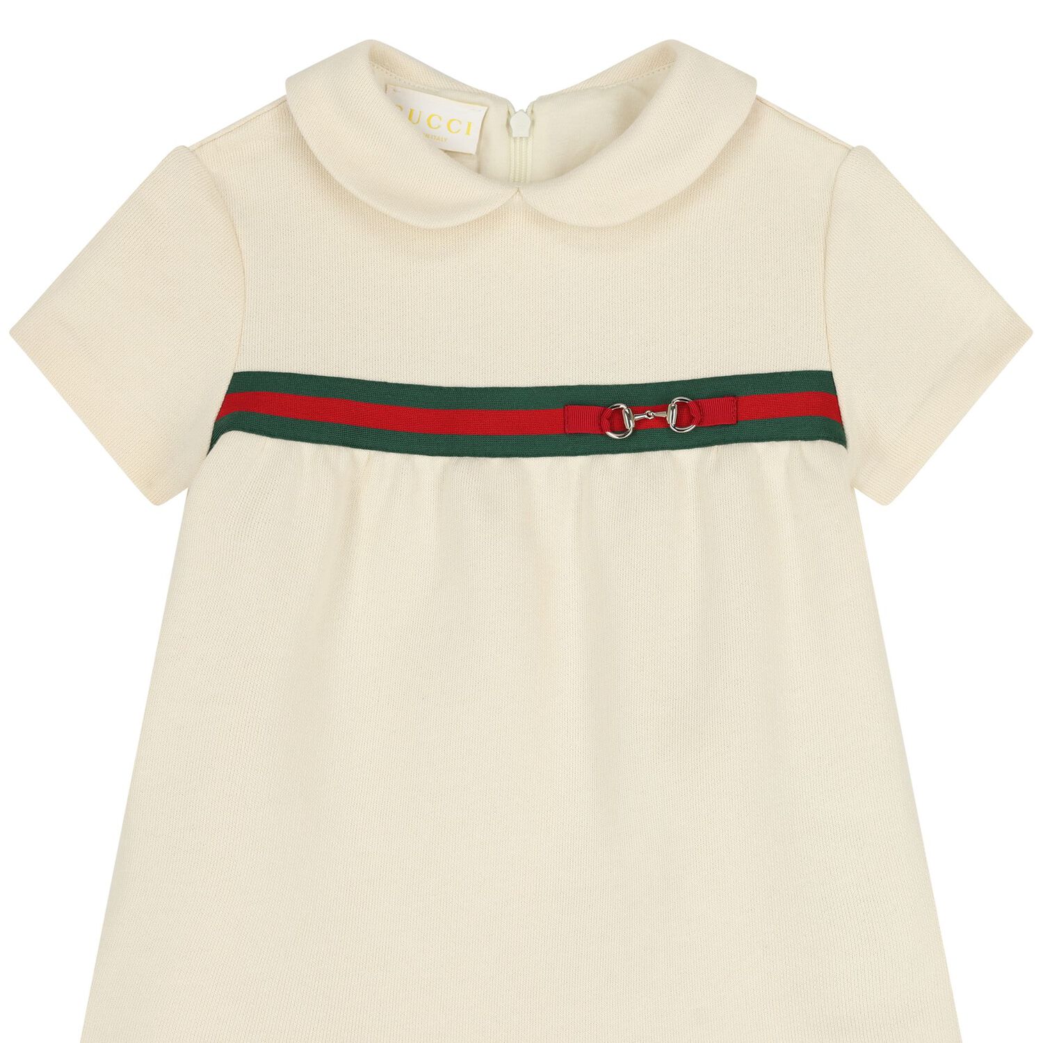 Baby Girls Beige Web Stripe Dress, 1, hi-res