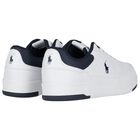 Boys White & Navy Blue Logo Trainers, 1, hi-res