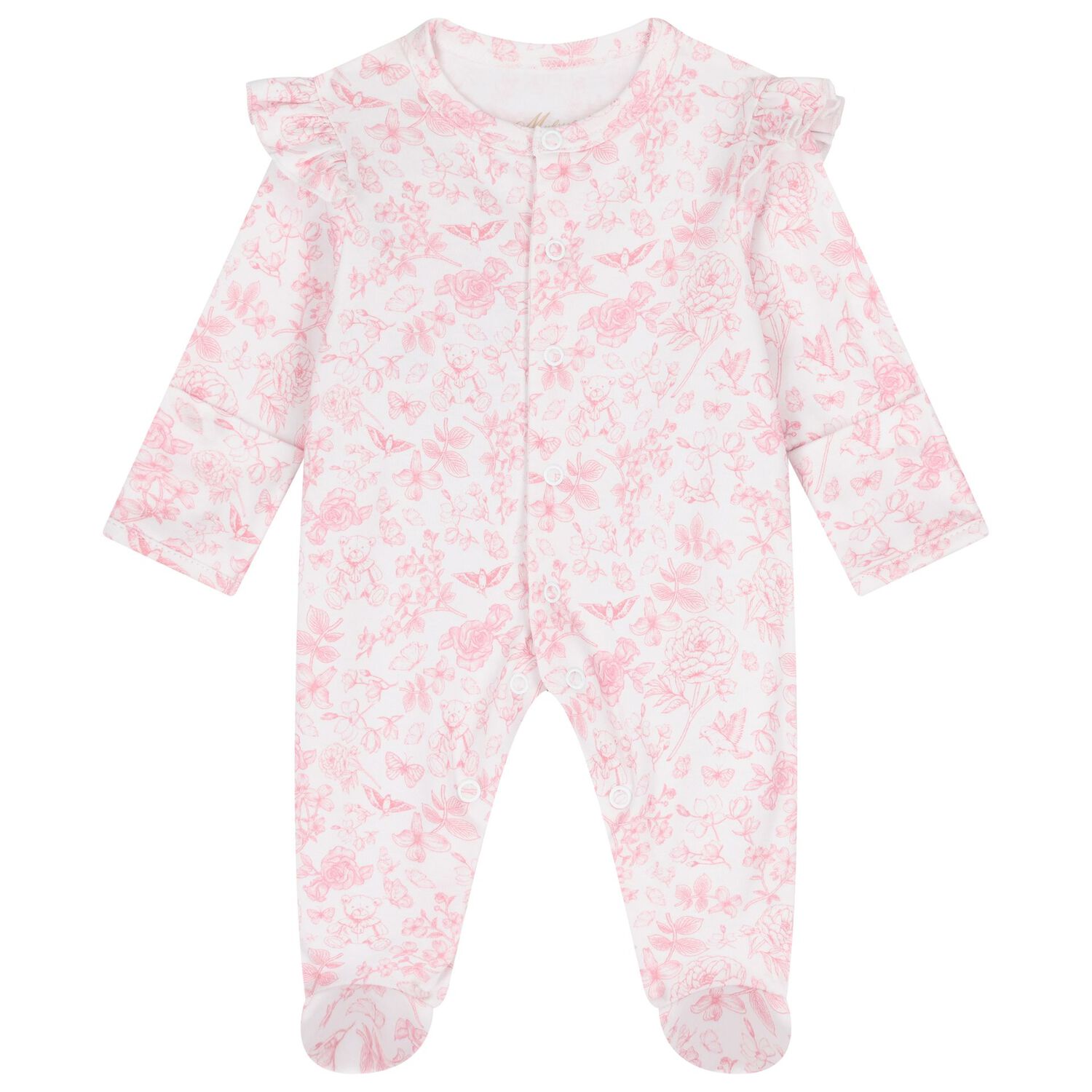 Baby Girls White & Pink Toile de Jouy Babygrow Set, 1, hi-res image number null