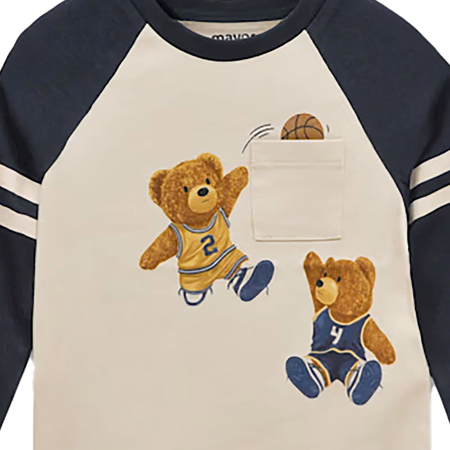 Younger Boys Ivory & Navy Blue Teddy Bear Long Sleeve Top, 1, hi-res