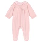 Baby Girls Pink Velour Ruffle Babygrow, 1, hi-res
