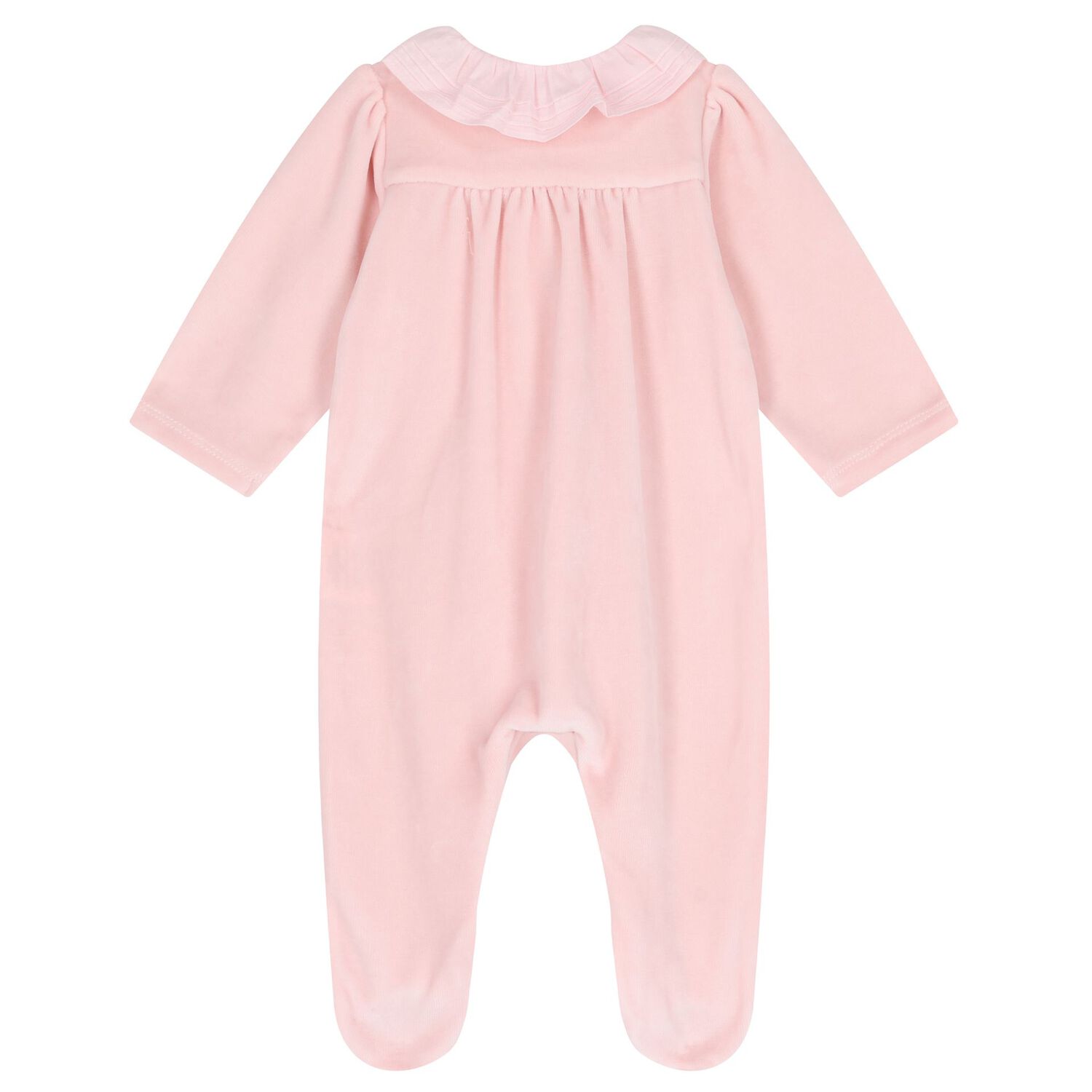 Baby Girls Pink Velour Ruffle Babygrow, 1, hi-res