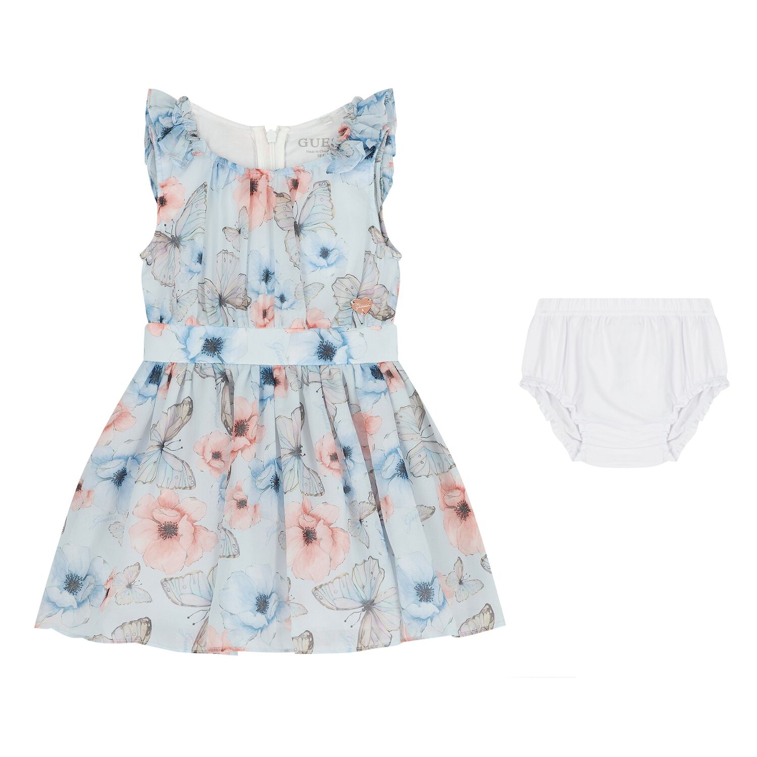 Baby Girls Blue Floral & Butterfly Dress Set, 1, hi-res