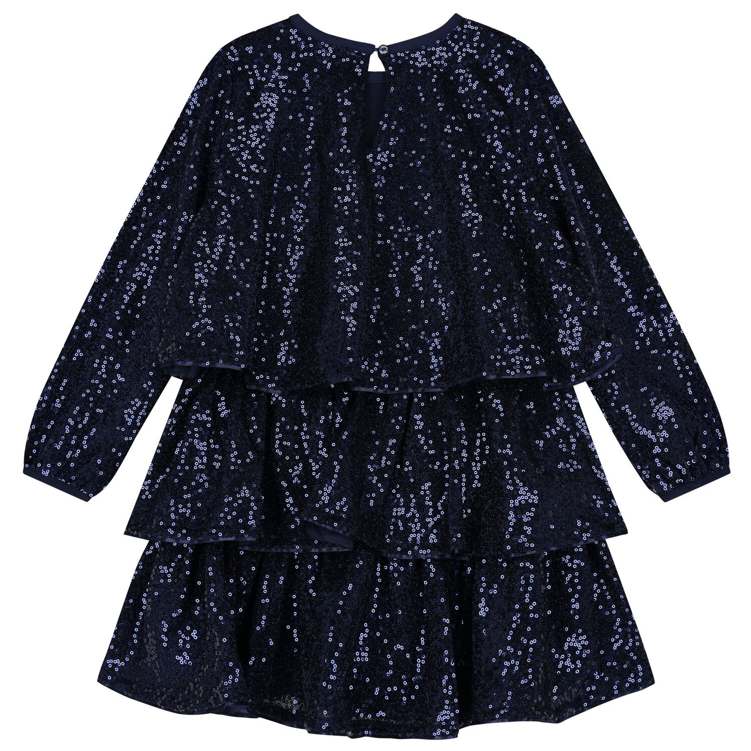 Girls Navy Blue Embellished Sequin Dress, 1, hi-res