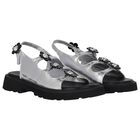 Girls Silver Logo Floral Sandals, 1, hi-res